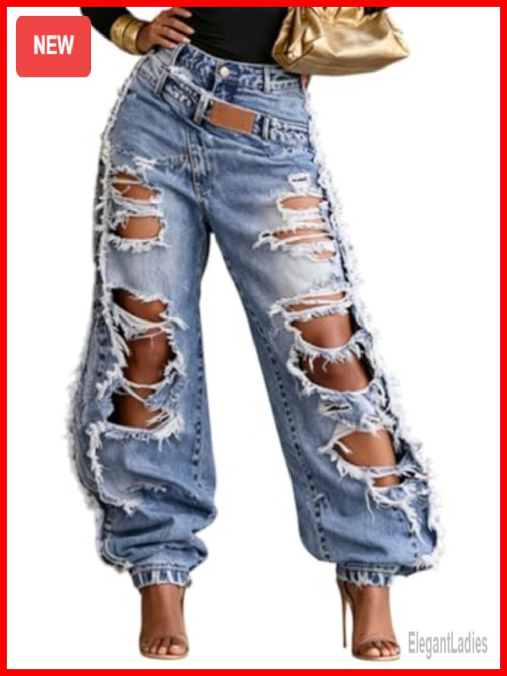 High Waisted Ripped Baggy Boyfriend Wide Leg Denim Jogger Jeans